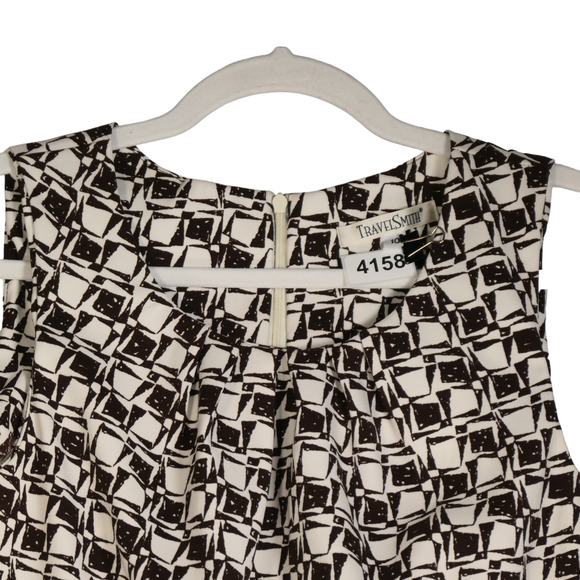 TravelSmith Brown Midi Dress Womens Size 10 Lightweight Sheath Brown and White - Picture 4 of 9